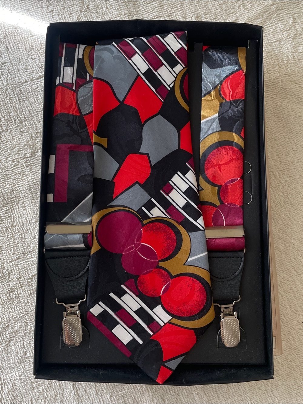 Tie & Suspender Set - Retro Geometric